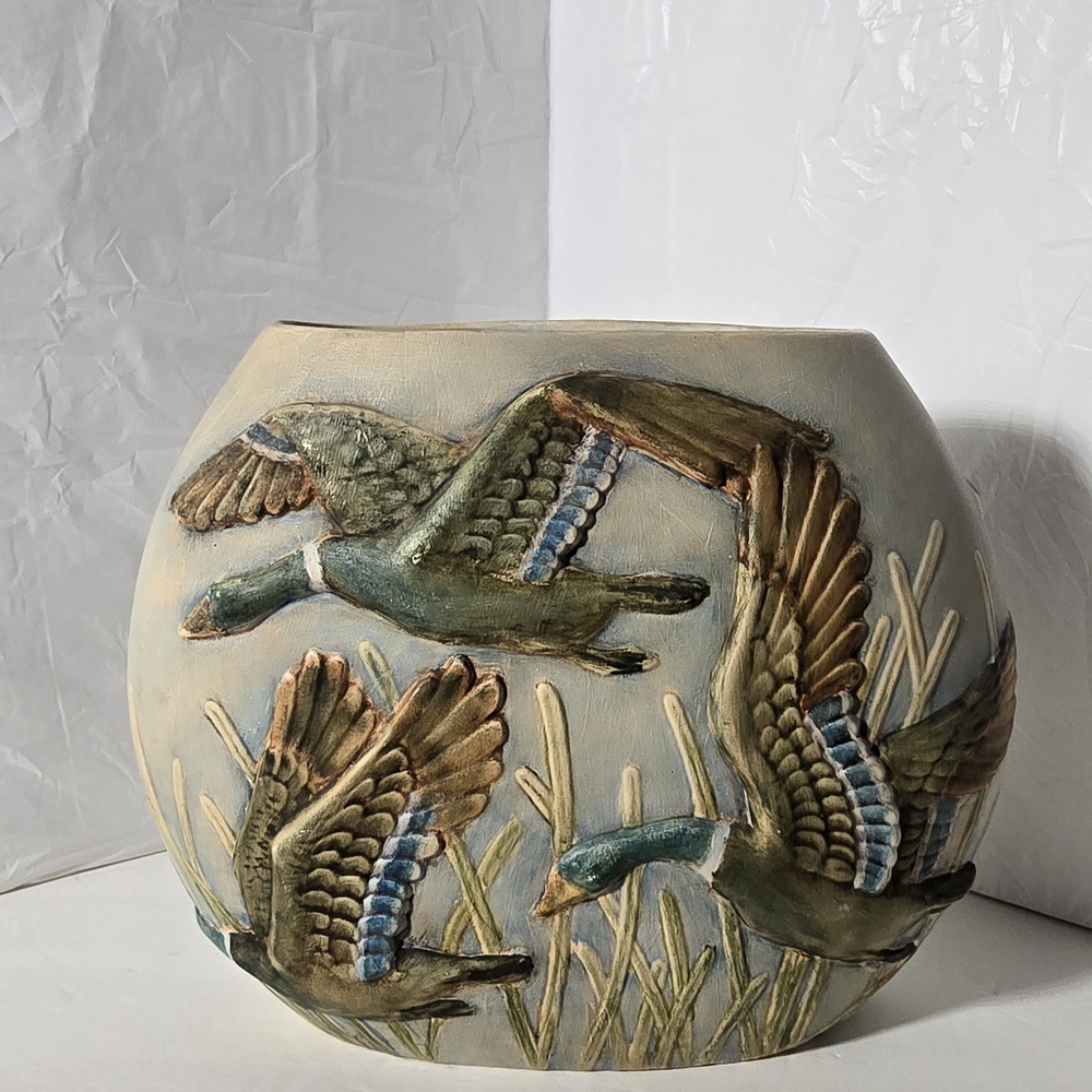 Artisan Ceramic Vase with Geese Motif